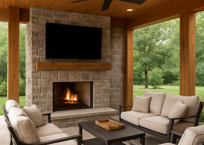 Fireplace, Outdoor TV, Tongue & Groove Ceiling.