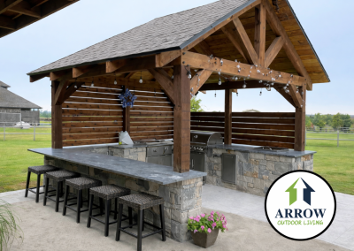 Outdoor kitchen with structure and logo